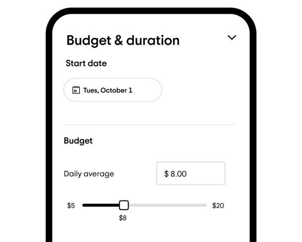 Management Center ad campaign set up for budget and duration
