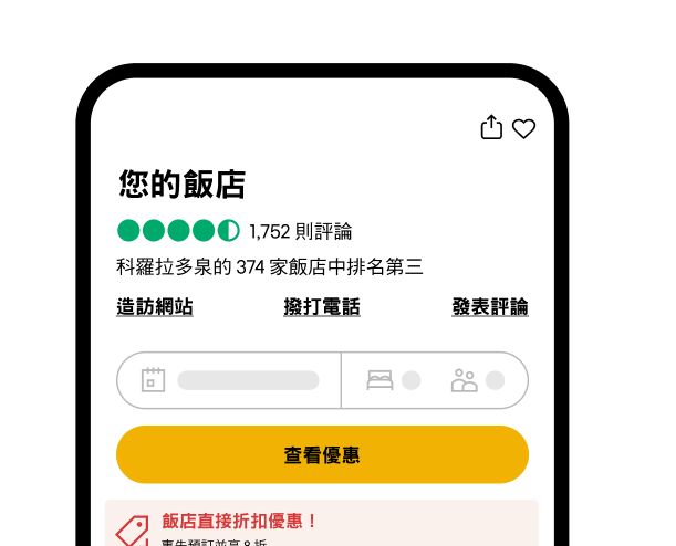 手機中升級版飯店清單的頂端部分。