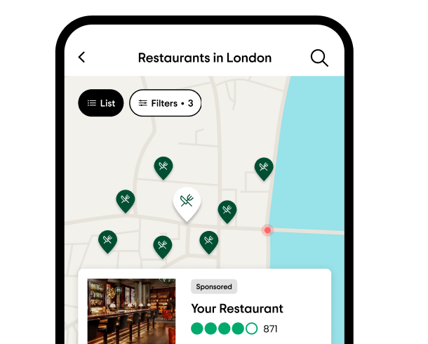 A mobile view of the promoted listing feature for restaurants.